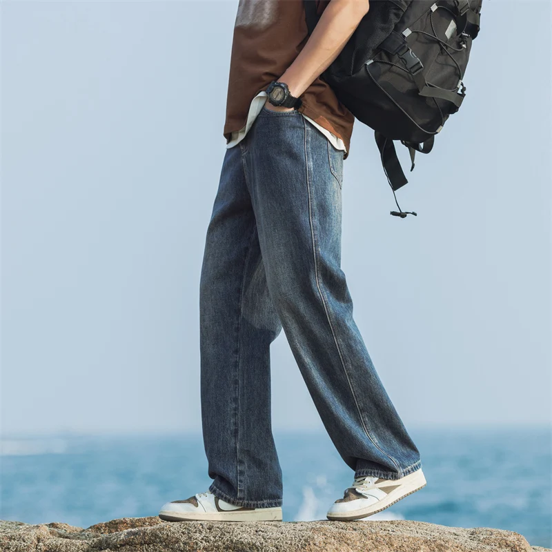 

High Quality 2026 Spring Summer Cotton Jeans Men's Straight Leg Loose Casual Pants Korean Trendy Versatile Pants Trousers