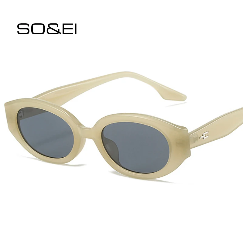 SO&EI Ins Popular Fashion Oval Women Luxury Sunglasses Retro Brand Designer Jelly Color Shades UV400 Men Rivets Sun Glasses