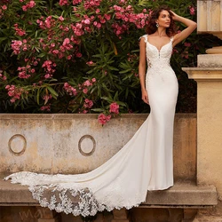 Luxurious Mermaid Classic Women's Wedding Dresses Elegant Appliques Lace Bride Gowns Modern Cap Sleeve Button Vestidos De Novia