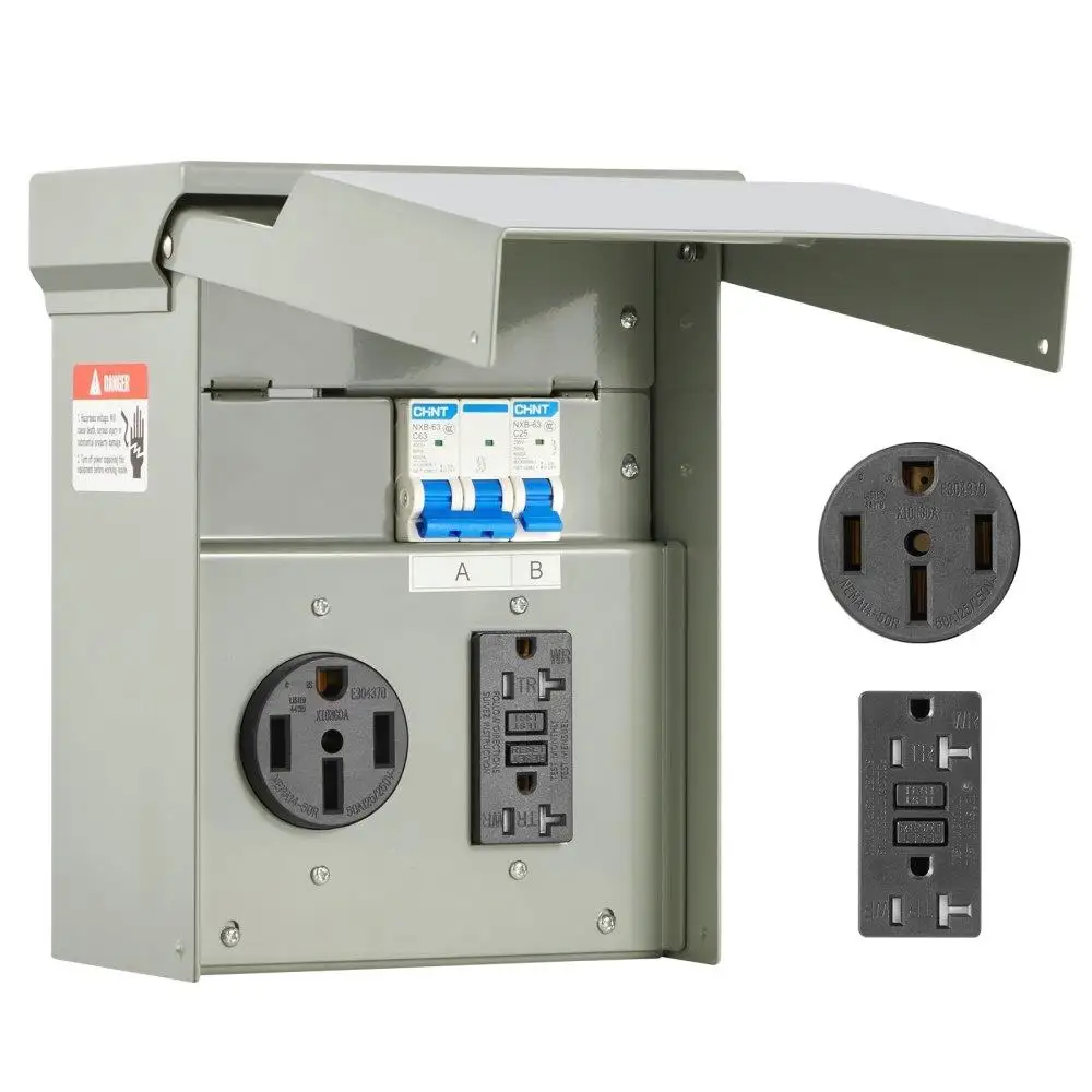 

Temporary Power Outlet Panel RV Electrical Panel 20 50 Amp RV Outlet Box