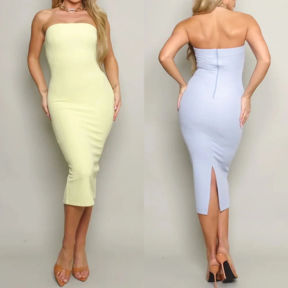 

Customized Knit Tube Midi Dress A-Line Evening Dresses Sleeveless Prom Gown Formal Exquisite High Quality Party Gowns for Women