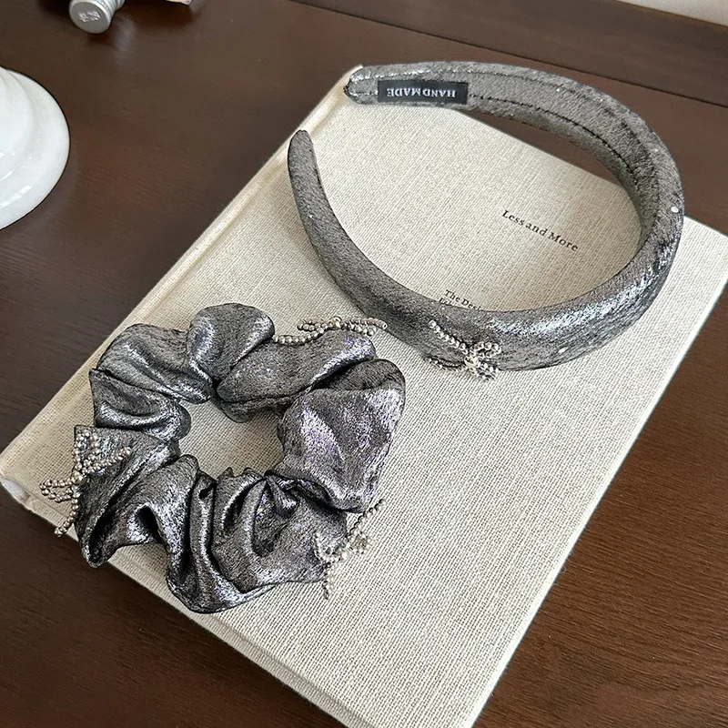 

Silver Metal Bow Hair Band Volumizing High Crown Portable for Women Washing Face Outing Non Slip Daily Elegant