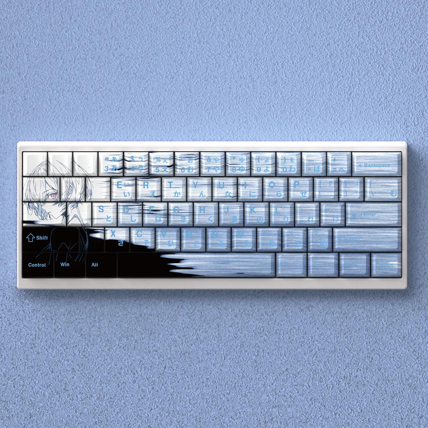 Ayanami Rei PBT Keycaps 2D Anime Style Keycaps OEM Height Anime Theme Fits 60/63/64/65/68% Keyboards Layout Mechanical Keyboards