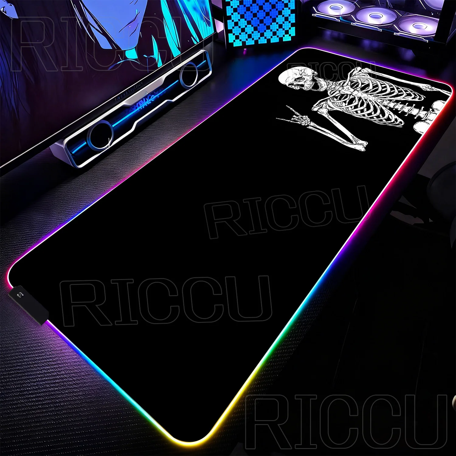 

RGB Dark Skull Desk Mat Non-slip Rubber XXL HD Mouse pad Skeleton personality expand dark Gothic skeleton Large protect LED Mats