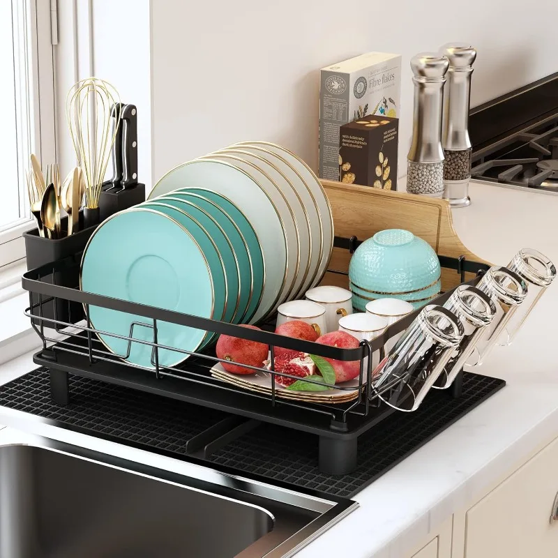 

Dish Drying Rack with Drainboard Set & Mat, Stainless Steel Dish Drainers for Kitchen Counter, Dish Strainer with Removable