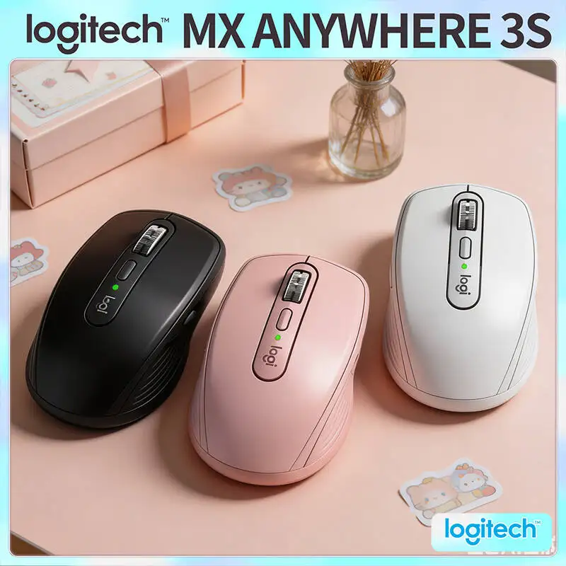 High-Precision Logitech MX Anywhere 3S - 8K DPI, Hyper-Scroll, Silent Click, Anti-Slip Grip, USB-C Quick Charge for Store Work