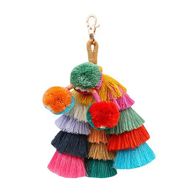 

Color Tassels Big Plush Ball Backpack Decorative Jewelry Pendant Women's Bohemian Style Keychain