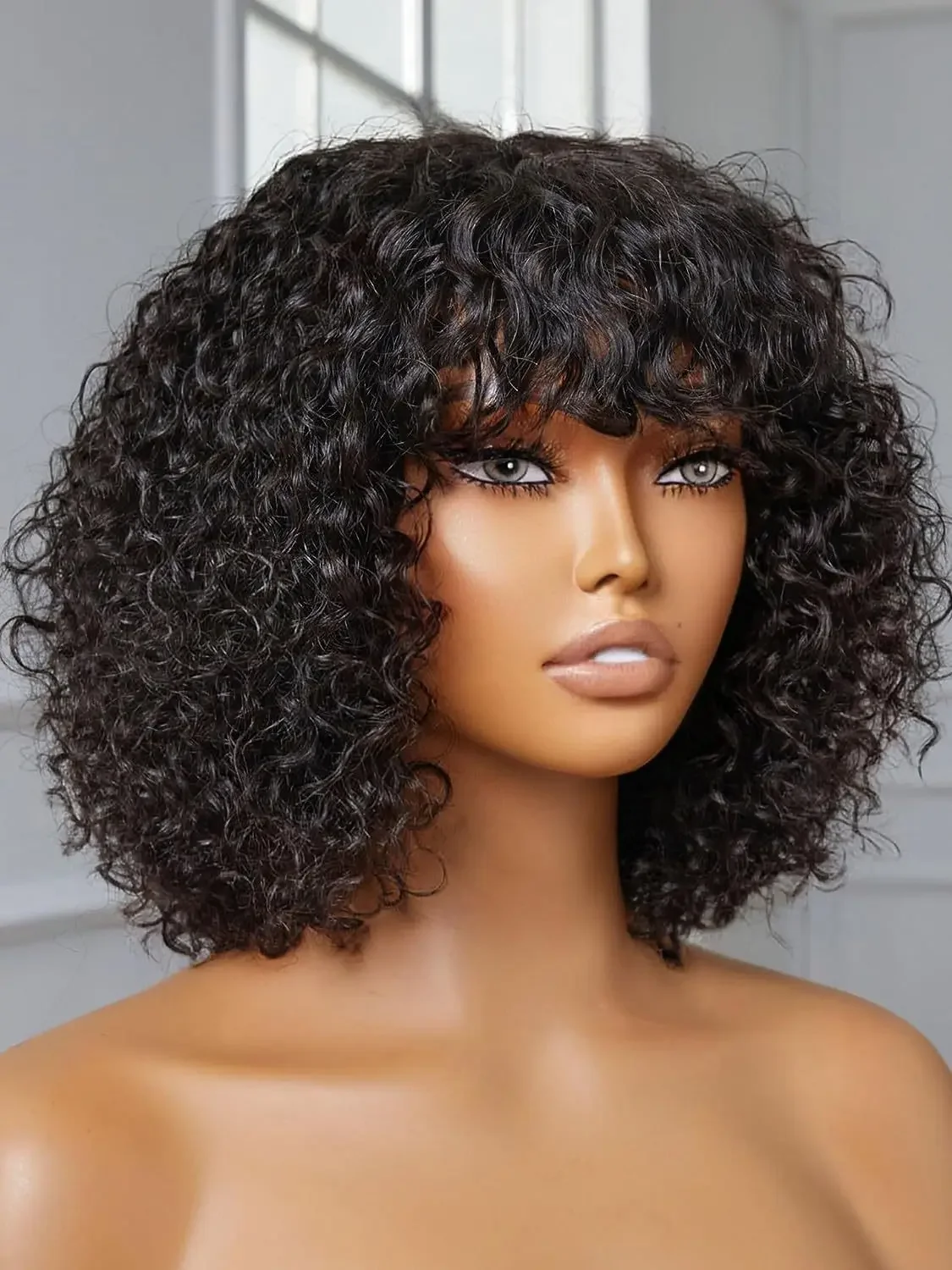 Afro wig Cross-border wig,new African women's fashion chemical fiber headgear, black with bangs,short curly hair black curly wig