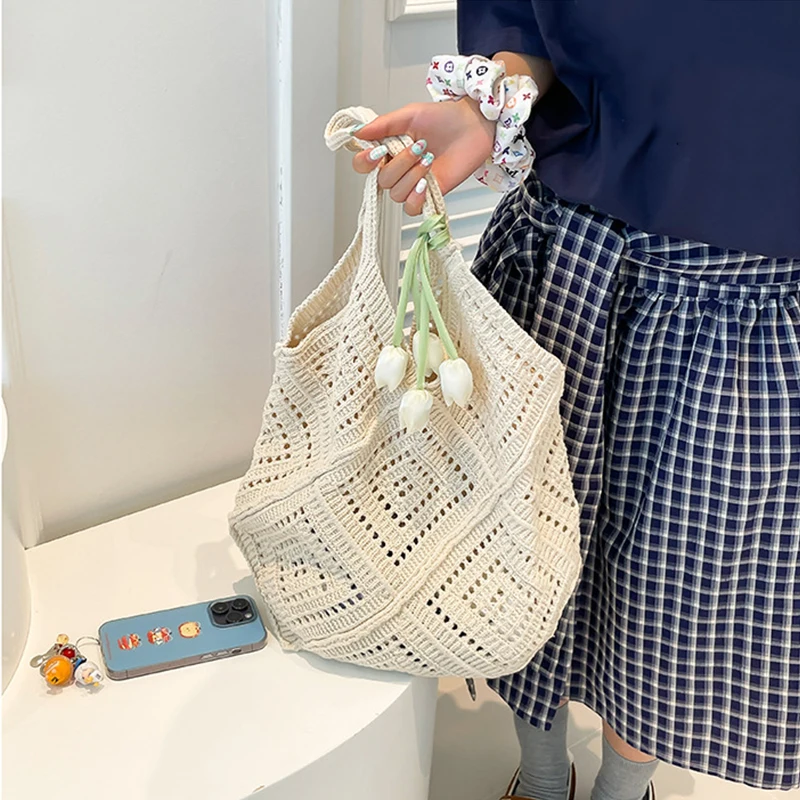 

Fabric Hollow Out Large Capacity Shoulder Bags Contrast Color Women's Bags 2025 Hot Sale Commuting Versatile Crossbody Bags