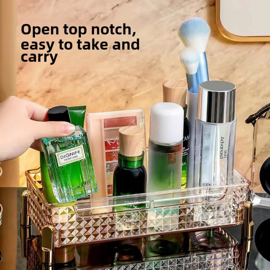 2pcsLuxury Rectangular Desktop Storage Box Cosmetics Storage Box Multi-grid Makeup Organizer Box Sundries Snack Storage Rack