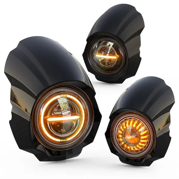 Modified 7-inch High Brightness LED Circular Chrysanthemum Headlights with Pig Head Cover Straight Up TR300