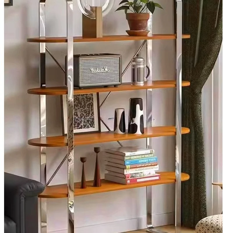 Nordic open bookshelf Italian minimalist stainless steel baffle shelf multi-layer home storage display stand creative