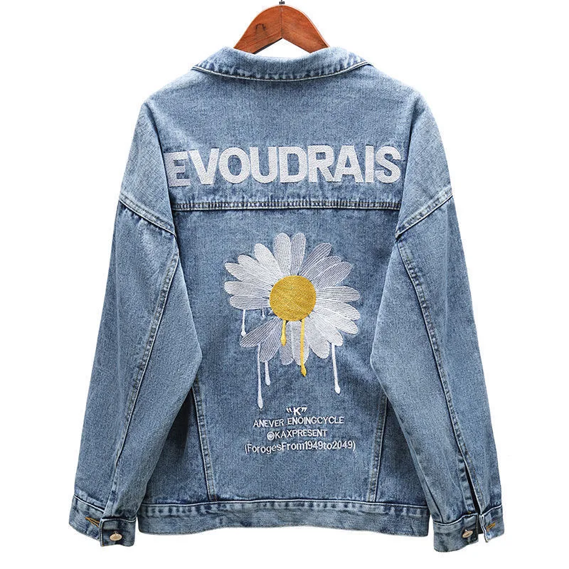 New Women\'s Denim Jacket Korean Version Loose Embroidery Wild Top Coat