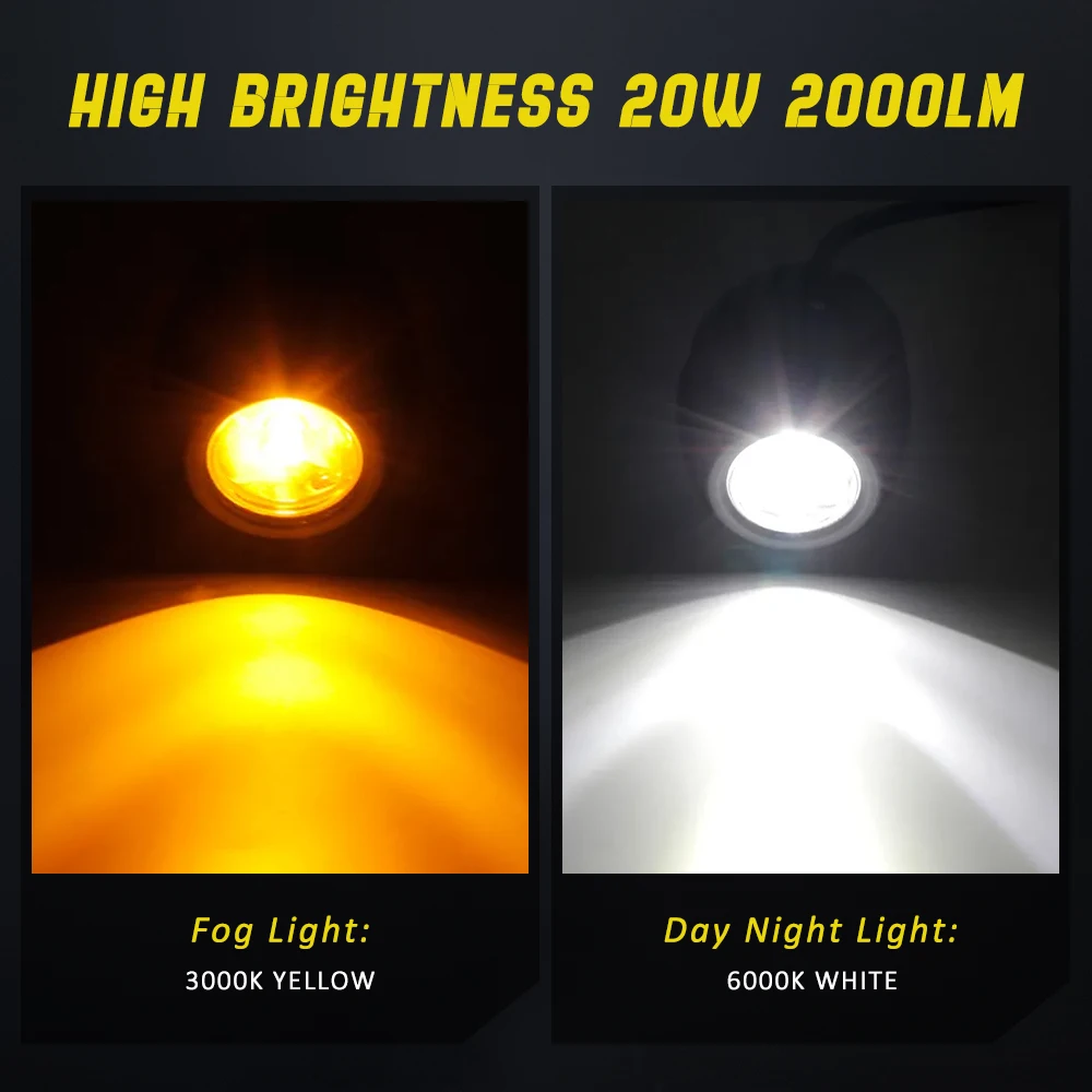 Motorcycle Led Light Fog Headlight Spot Beam Faros Auxiliares Moto 20W 2000LM Universal 12V 24V Motos Autos ATV Driving Bulb