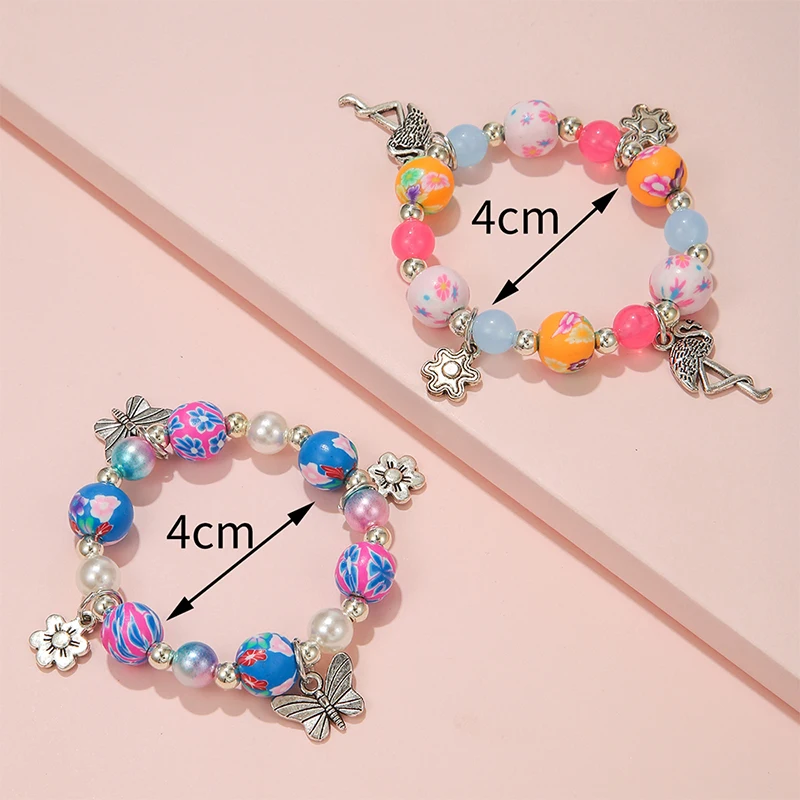 2pcs/set Flamingo Butterfly Flower Charm Stretch Bracelets for Girls Best Friend Bohemia Beads Jewelry Gifts