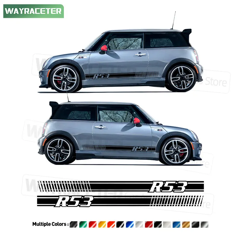 2 Pcs/Set Car Door Side Stripes Sticker Carbon Fiber Vinyl Decal For MINI Cooper R53 JCW John Cooper Works Hatchback Accessories