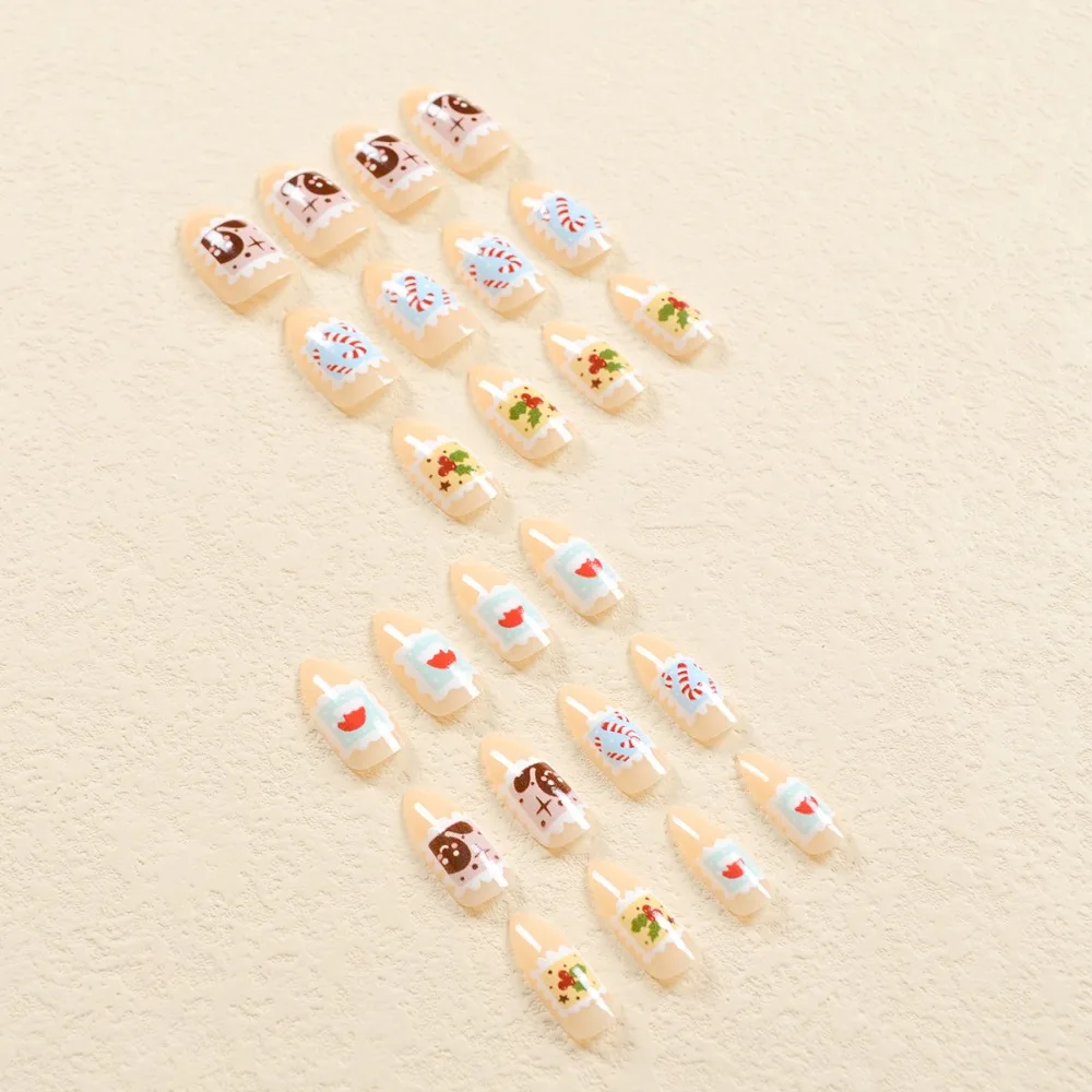 取り外し可能なクリスマスフレンチ偽爪アーモンドフルカバープレス爪ウェアラブルマニキュア偽爪女性