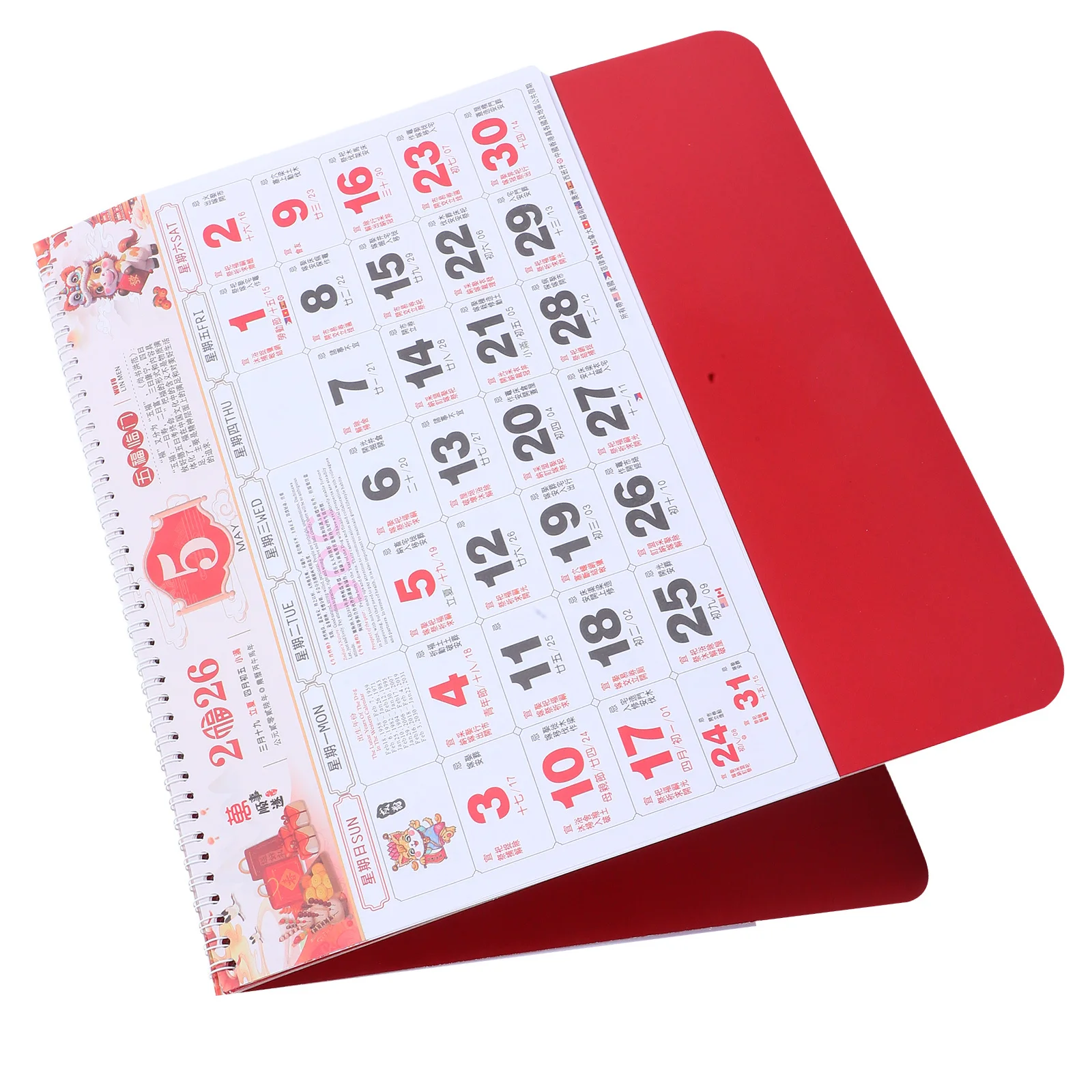 سنة الحصان 2026 تقويم الحائط القمري الصيني الأحمر المعلق مخطط شهري ديكور غرفة مكتب المنزل تقويم الحائط #1