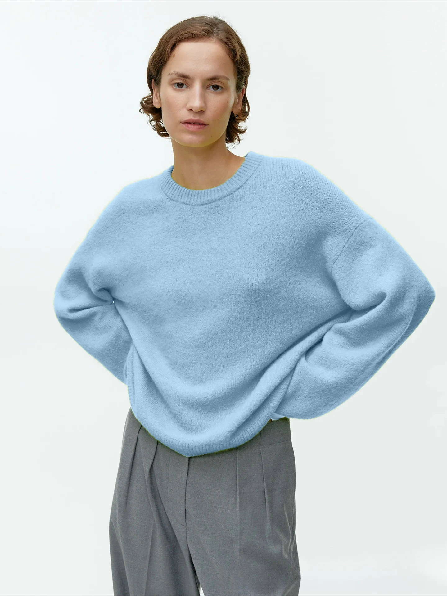 

Осень 2025 г., элегантный винтажный серый вязаный пуловер с v-образным вырезом и длинными рукавами, женский повседневный однотонный женский свитер