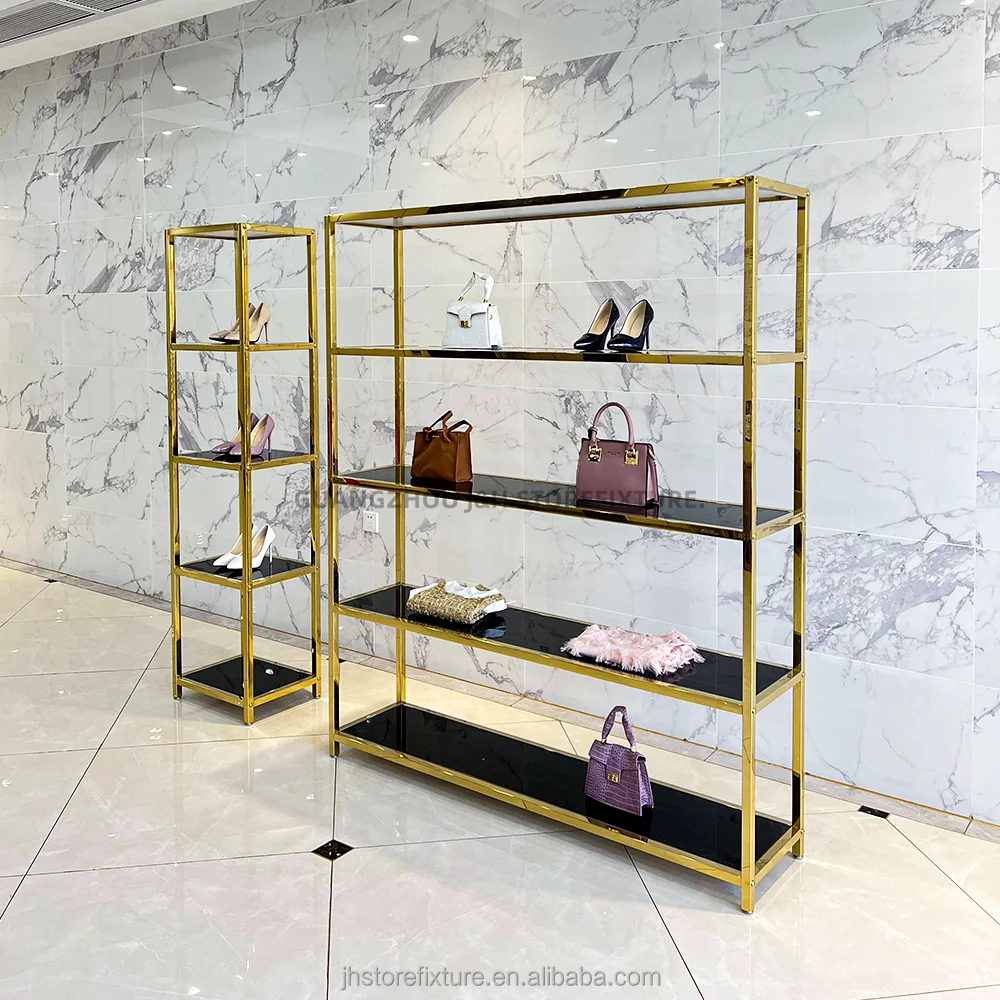 Custom.Wholesale Stainless Steel Shelf Cosmetic Retail Store Display Rack Shoe Shop Display Stands case