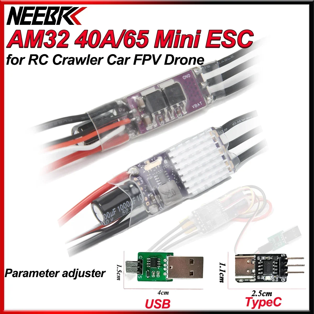 AM32 40A 65A Mini ESC 32bit Elektroniczny regulator prędkości 2-4/6S Kabel sygnałowy PWM/DSHOT/Sine do dronów wyścigowych FPV RC Crawler Cars