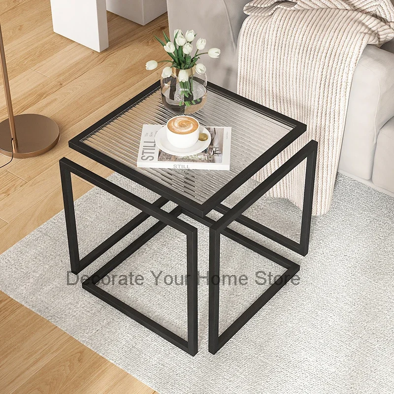 Nordic Creative Glass Edge Table Designer Square Coffee Tables Transparent Night Small Basse De Salon Entrance Hall Furniture