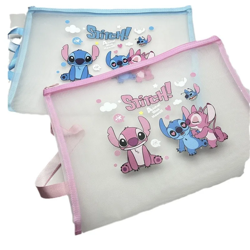 Disney Stitch A5 Nylon Mesh File Bag studente Cartoon Lilo & Stitch Cute Stationery Storage Bag Cartoon trasparente garza Pen Bag