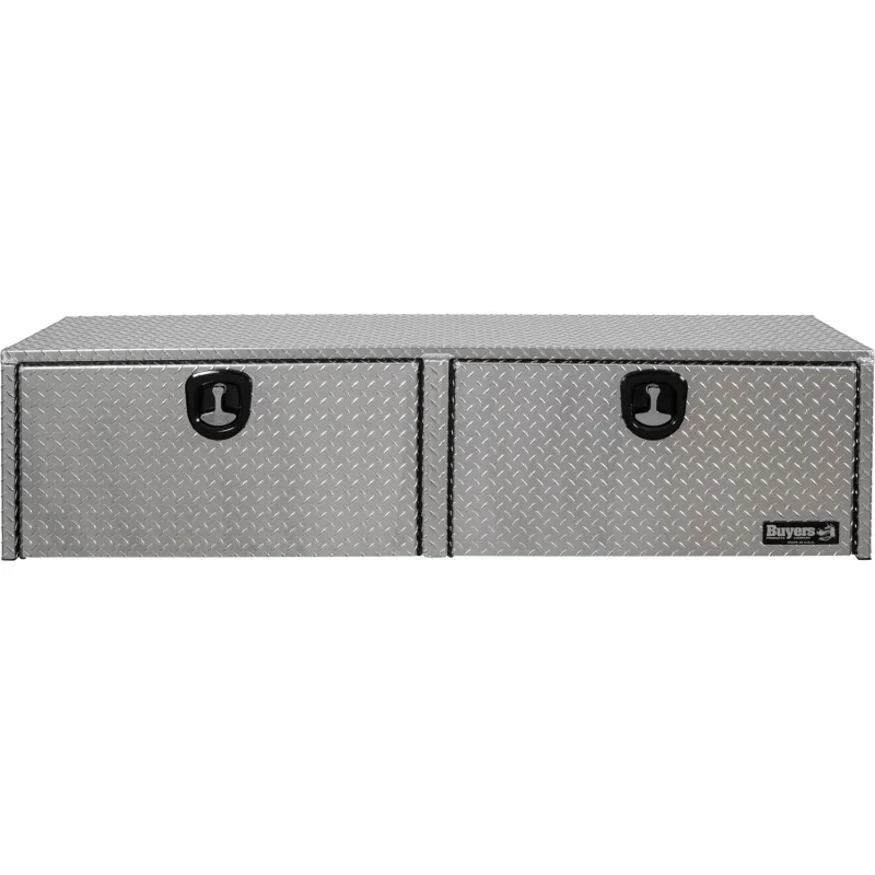 1701556 Silver Aluminum Diamond Tread Topsider Truck Box With Drop Door, 88x13x16 Inch, Made in The USA, Lockable Tool Chest