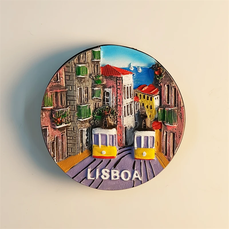 Portugal，Lisbon，streetscape，disc，3D Stereoscopic，Tourism souvenirs，Resin painting，Decoration home，Refrigerator magnets