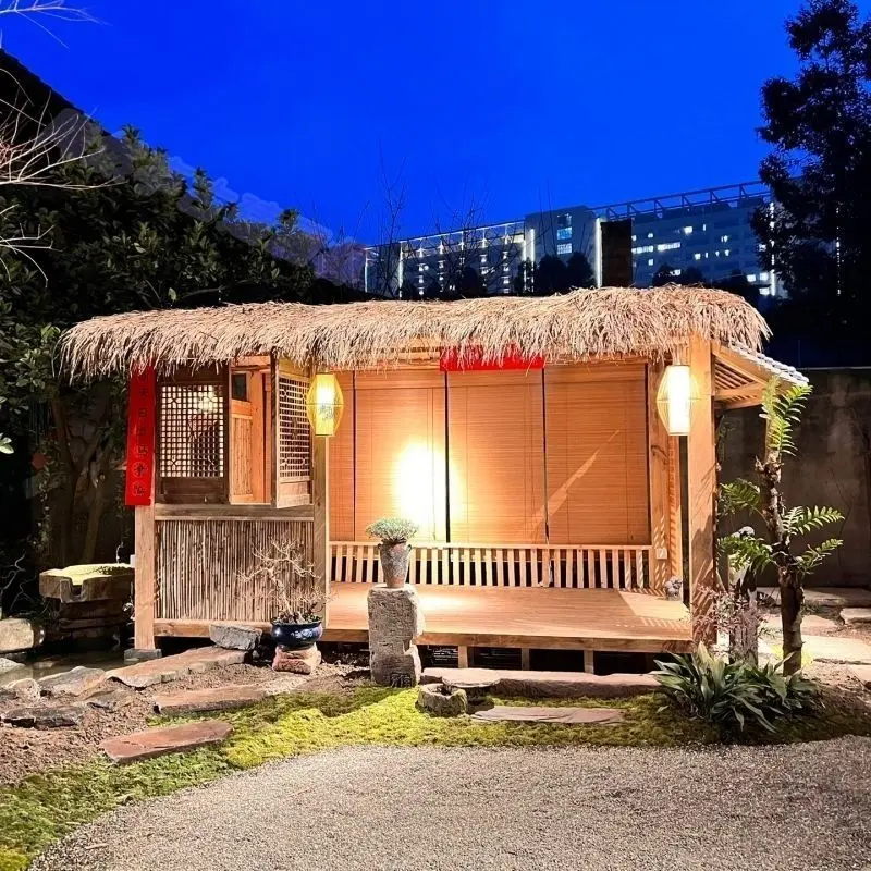 Outdoor courtyard chalet Chinese-style gazebo Japanese-style assembly tea room homestay farm preservative wood thatch house