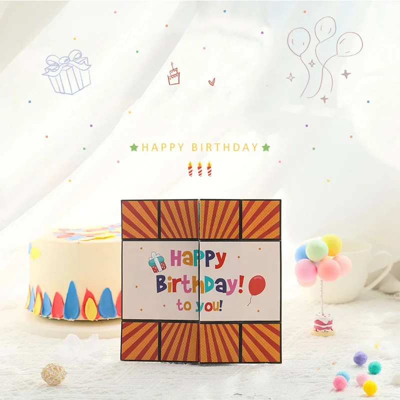 1 pcs Creative 3D Folding Card Happy Birthday Gift Card Cartoon Children's Gratitude Blessing Gift Card