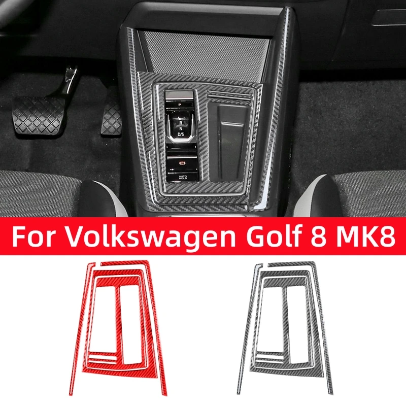 For Volkswagen Golf 8 MK8 2020 2021 Carbon Fiber Auto Gear Shift Panel Trim Sticker Decorative Frame Car Interior Accessories