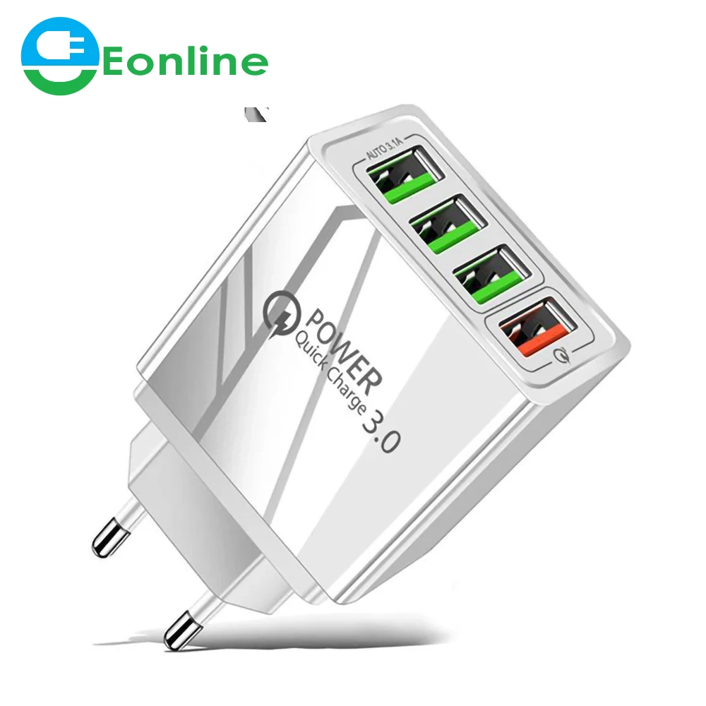 EONLINE Original Travel Home Wall USB Charger for Mobile Phones Multi-Ports 4 USB Fast Charger Quick Charge 3.0