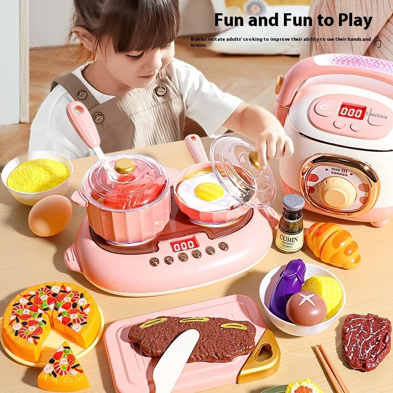 Giocattoli per bambini Set di fornelli elettrici a spruzzo a vapore Ragazzi e ragazze Go Home Kitchen Cucina Pasto Utensili da cucina Educazione precoce