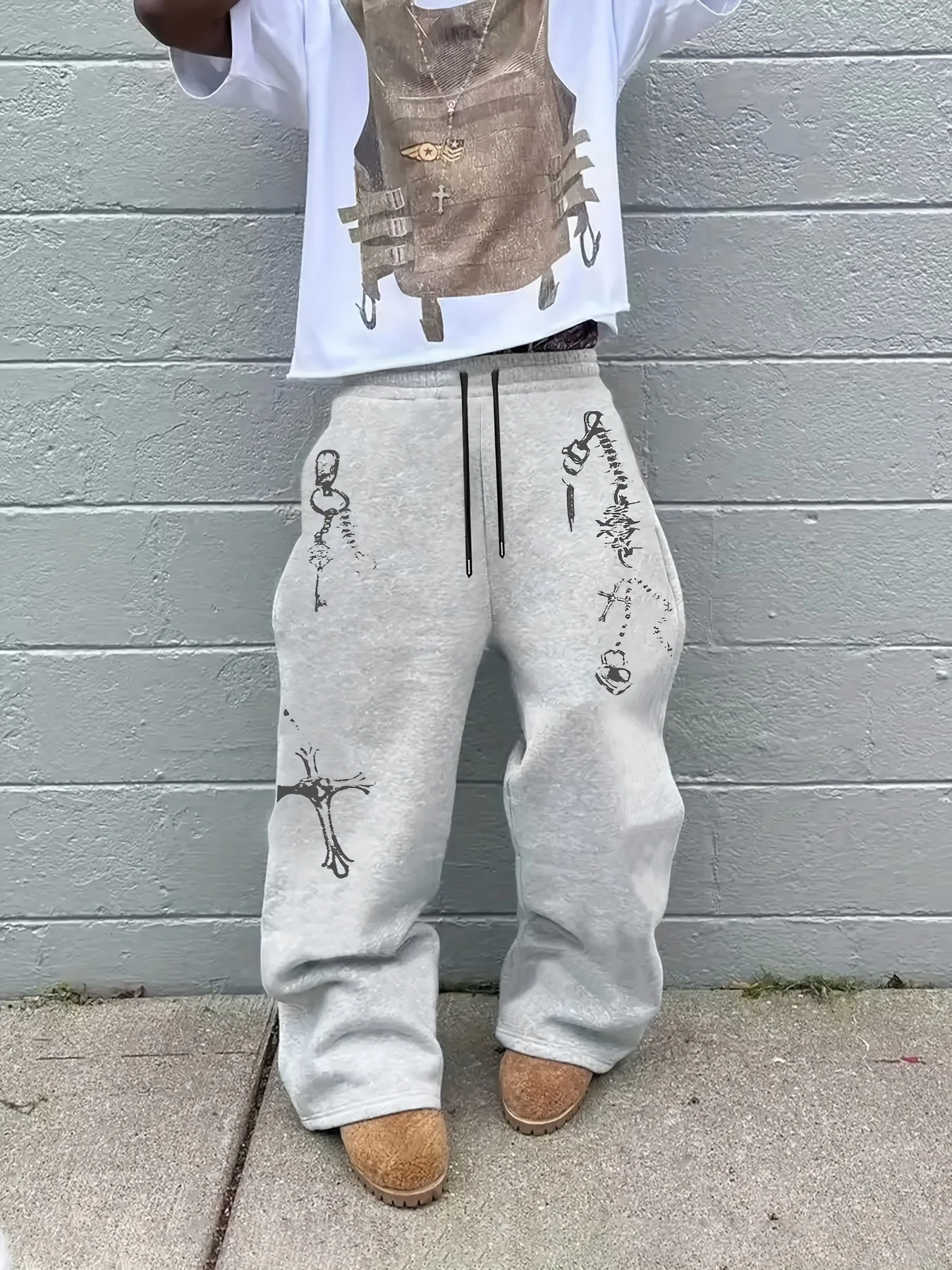 

Men's keychain cross print sweatpants with drawstring waist, gothic style, unisex, all-season. streetwear