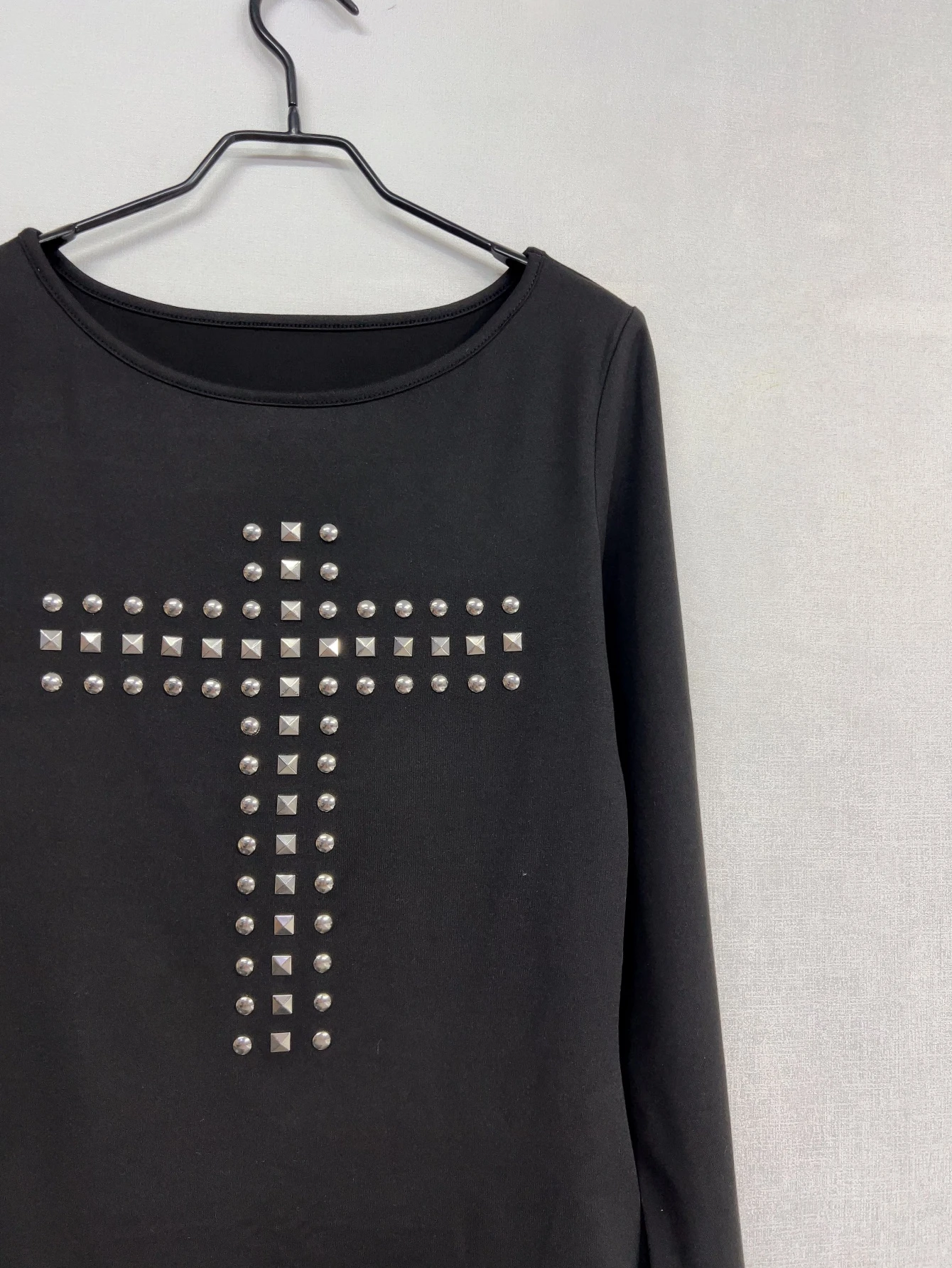 Y2k Emo Damen Mode Streetwear Kreuz-Strass T-Shirt Langarm-Shirt Ästhetik Harajuku 2000er Alt Acubi Tops Kleidung – Detail 5
