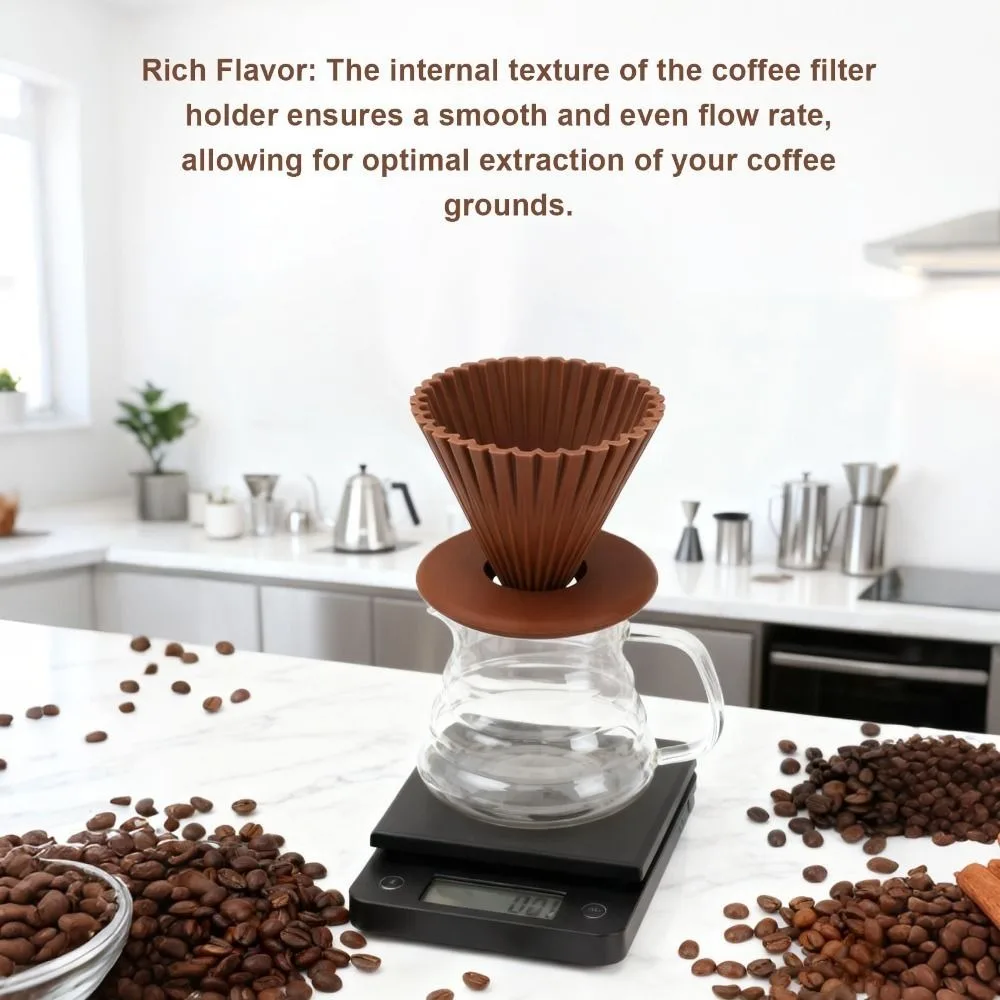 Silicone Material Pour Over Coffee Dripper Detachable Design Brown Color Coffee Filter Holder Internal Texture