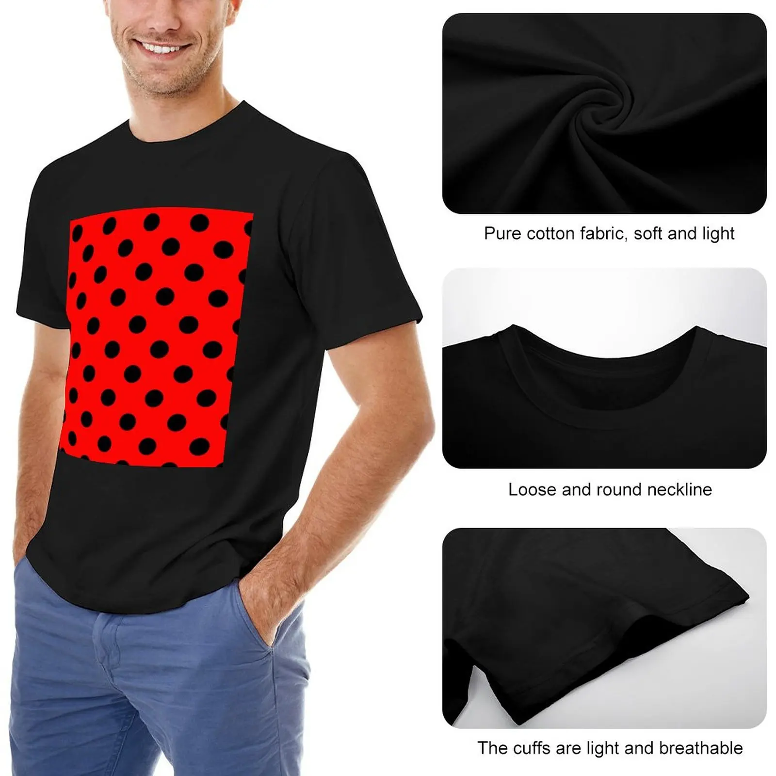 Red and Black polka dots | Ladybug Pattern | Halloween Outfit T-Shirt summer clothes custom t shirts t shirts men