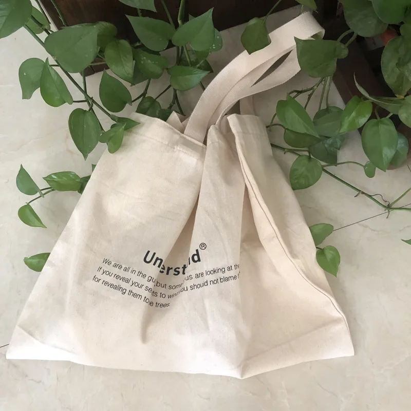 Simple English Letter Shoulder Bag Cotton Linen Thin Large Capacity Grey Cloth Bags