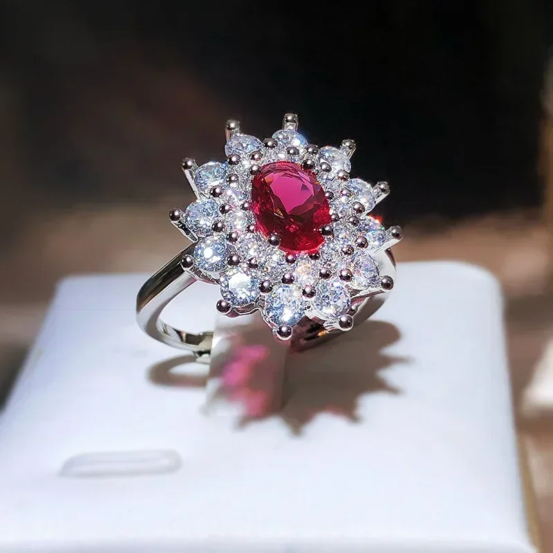 Anillo De rubí rojo De plata De ley 100% S925 para mujer, Anillos De plata 925, joyería, piedras preciosas De rubí, alianzas De boda, caja De anillo para mujer