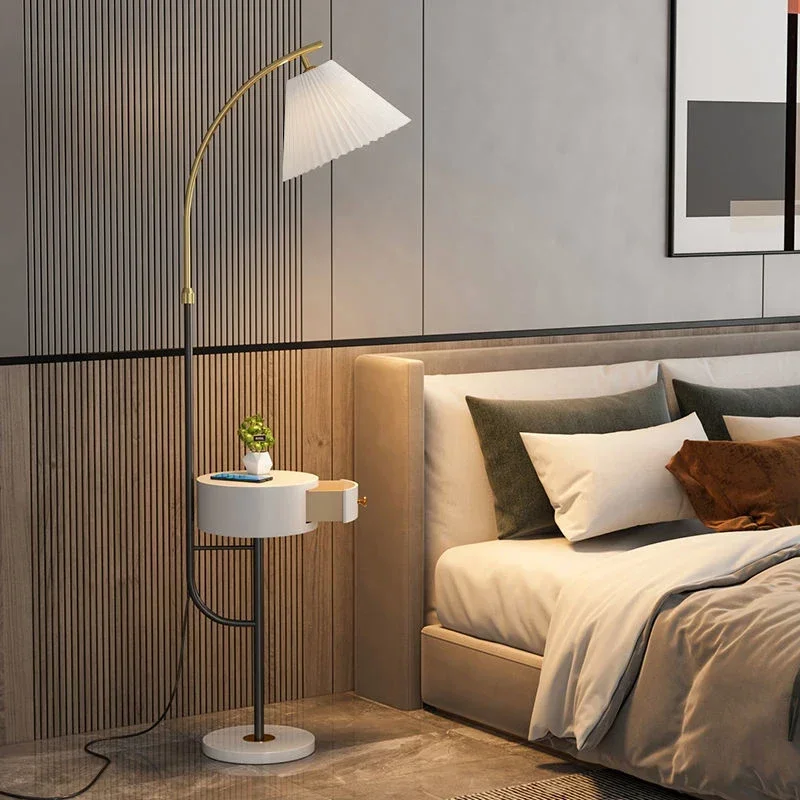 Morden LED Floor Lamp Drawer Bedside Table Floor Light Bedroom Luxury Design Sofa Bookcase Standing Lamp Coffee Decorative