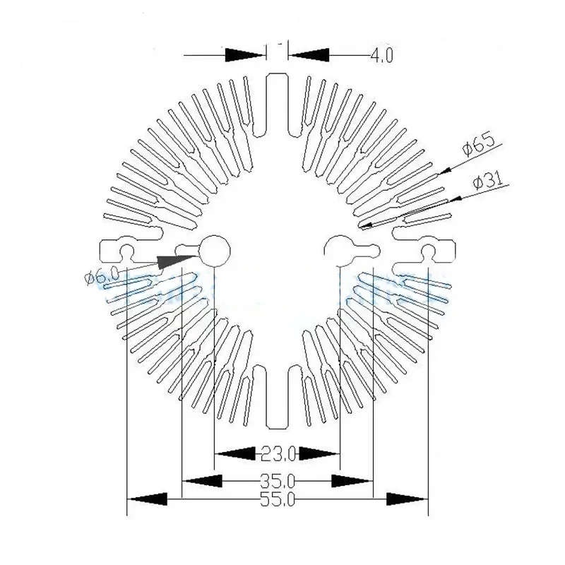 Solid aluminum sunflower rod bar High power aluminum radiator Base plate Outer diameter 65mm Radiator DIY