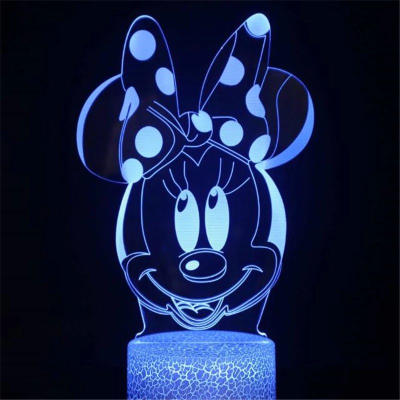 Mickey Mouse and Donald Duck Cartoon 3D Minnie Mouse Visual Night Lights LED Lamp Bedroom Anime Nightlights Color Changing Toys