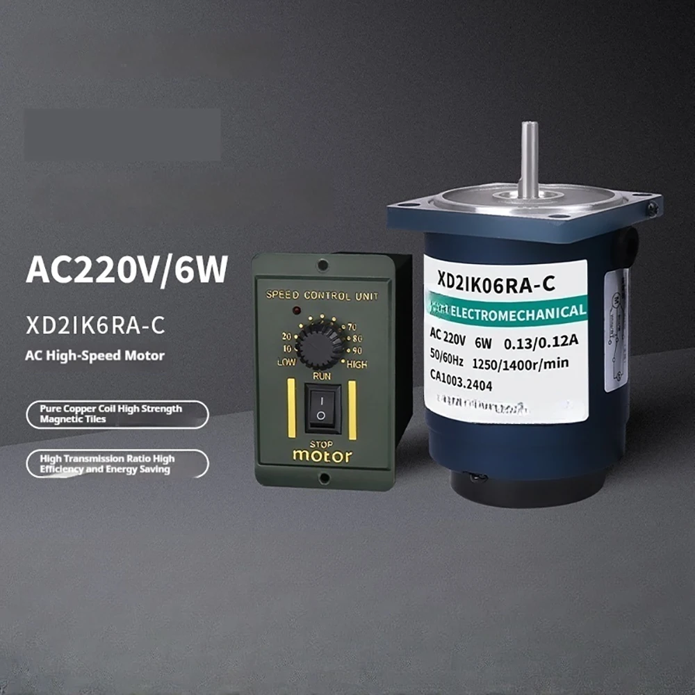 220V 6W AC High Speed Motor with Speed Regulator Single Phase 1400rpm-2800rpm Speed Adjustable CW CCW