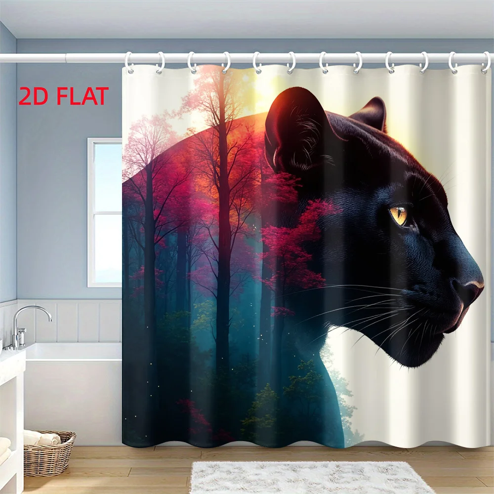 Dramatic Panther Forest Jungle Shower Curtain Waterproof Bathroom Decor Art Print Modern Nature Scene 180x180cm
