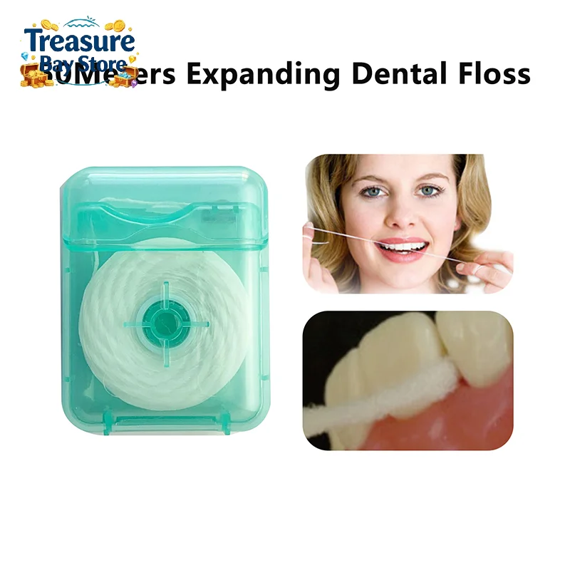 50M Water Expanding Dental Floss Roll Fluffy Soft Floss Oral Cleaning Tool For Adults Home Use Interdental Teeth Care