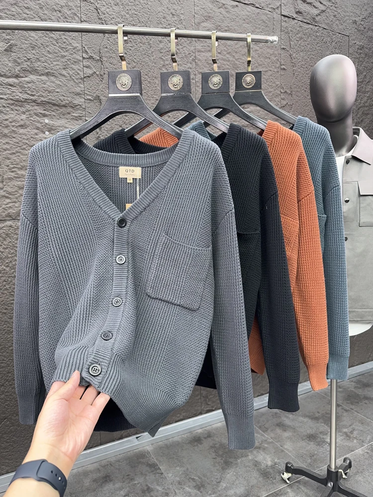 

V-Ne Thi Needle вязаный хлопковый кардиган мужской осенне-зимний теплый повседневный свитер пальто чистый цвет Sle американский досуг