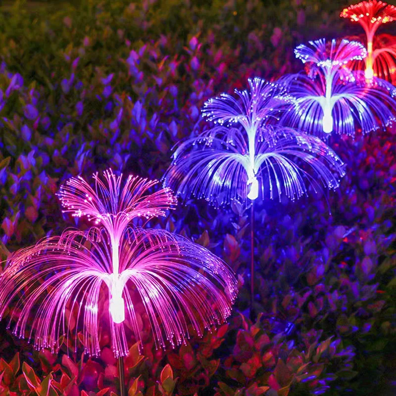 1/2PC outdoor solar fiber jellyfish ground plug light,rainbow gradient,suitable for lawn,courtyard,garden,and path decoration