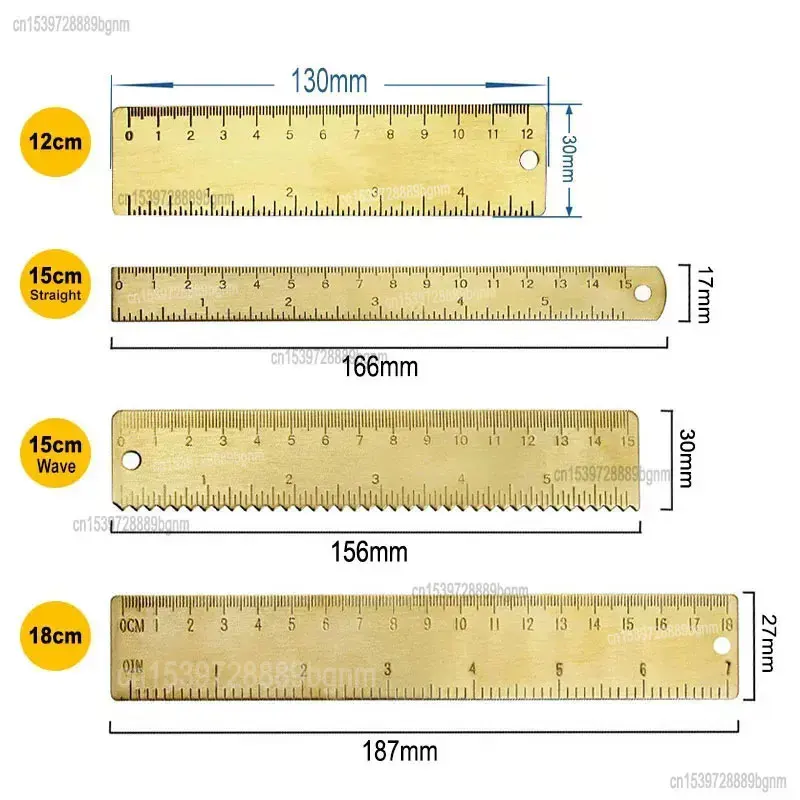 12cm 15cm 18cm dupla escala metal latão régua reta cm Polegada escritório escola matemática arte design estudante exame de medição ferramenta de