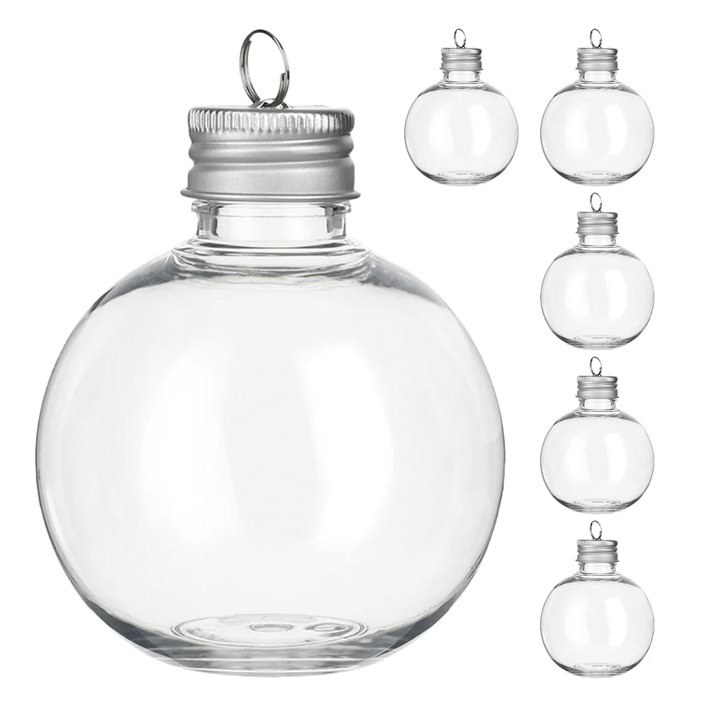 

6Pcs Clear Round Bottles Transparent Light Bulb Shape Fillable Plastic Christmas Ornaments Silver Cap Drink Holder